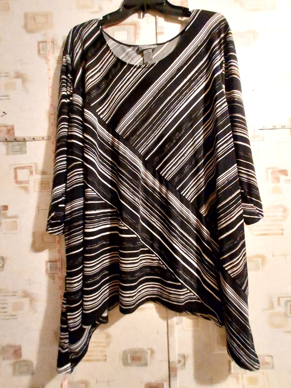 Catherines Black and White Striped Draped Tunic